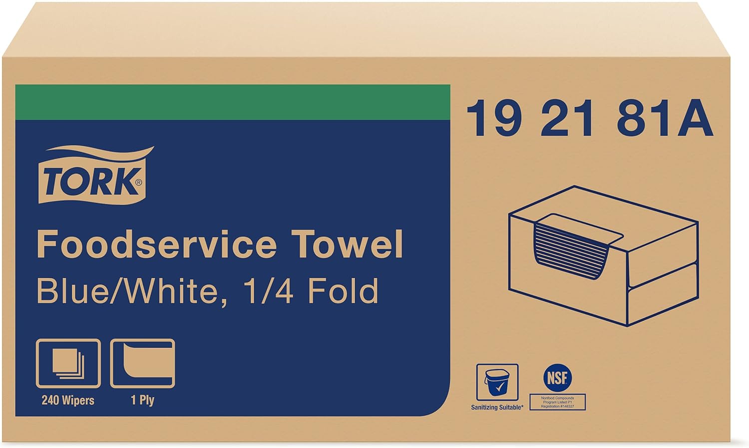 Tork Foodservice Cleaning Towel BlueWhite Self Dispensing, 14 Folded, 1 x 240 Cloths, 192181A
