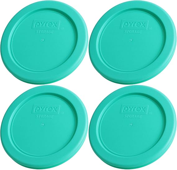 Pyrex 7202-PC 1-Cup Green Food Storage Lid (4-Pack) - Made in USA | BPA-Free Plastic | Spill-Reducing Closure | Lightweight Construction | Kitchen Organization
