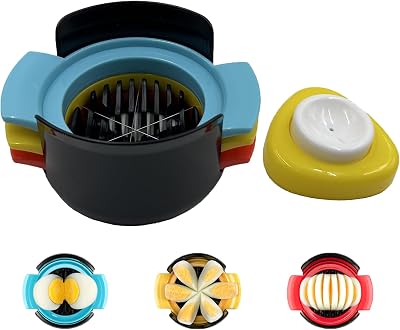 Deviled Egg Maker 3-in-1 Egg Slicer and Piercer Combo Tool with Stainless Steel Blades for Hard Boiled Eggs, Soft Fruits, Heavy Duty, Dishwasher Safe, Compact Kitchen Gadget