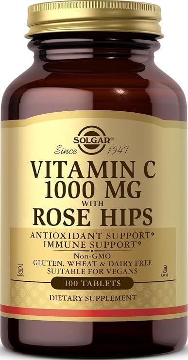 Solgar Vitamin C 1000 mg with Rose Hips - 100 Tablets - Antioxidant & Immune Support - Non-GMO, Vegan, Gluten Free, Dairy Free, Kosher - 100 Servings