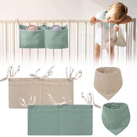4 Piece Baby Bed Organiser and Bib Baby