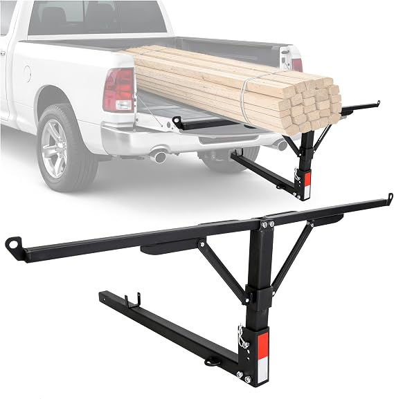 ECOTRIC Truck Bed Extender Design Foldable Pickup Truck Bed Extension 400lb | Capacity for Heavy Duty Lumber Ladder Canoe Boat Kayak Long Pipes - Powder Coated Steel