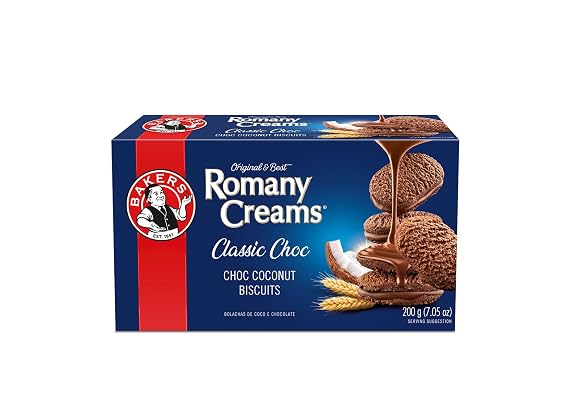 Bakers Romany Creams Chocolate Biscuits 200g (7oz) | Crunchy Coconut Chocolate Cookies | South African Snack | 1 Pack | Halal & Kosher
