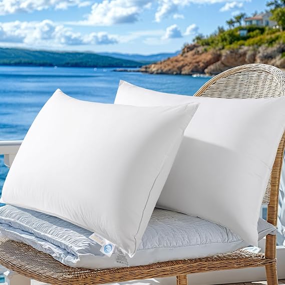 Canadian Fluffy Goose Down Pillow Standard Size 750 Fill Power 80% Goose Down 20% Goose Feather Bed Pillow with 100% Cotton, Teflon Finish Shell Down Pillows Plush and Support (20"X26" Set of 2)