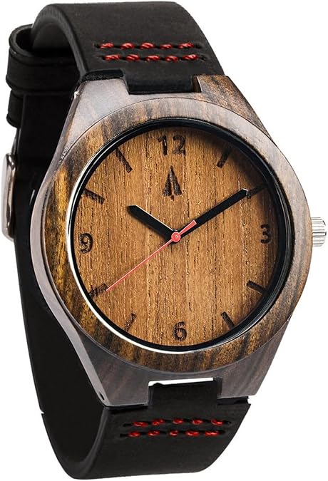 Treehut Wooden Watches for Men, Japanese Miyota Movement, Stylish Exotic Wrist Watch with Adjustable Stainless Steel Buckle, Leather Straps, Watch Made Real Bamboo Wood, Relojes para Hombre