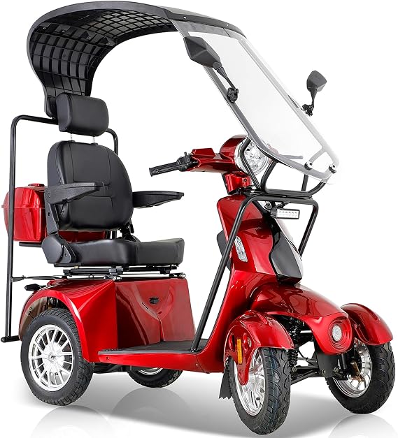 Mobility Scooters for Seniors,Heavy-Duty 4 Wheel Mobility Scooters for Travel,500LBS Capacity 800W All Terrain Handicap Scooters for Adults (Red-roof)