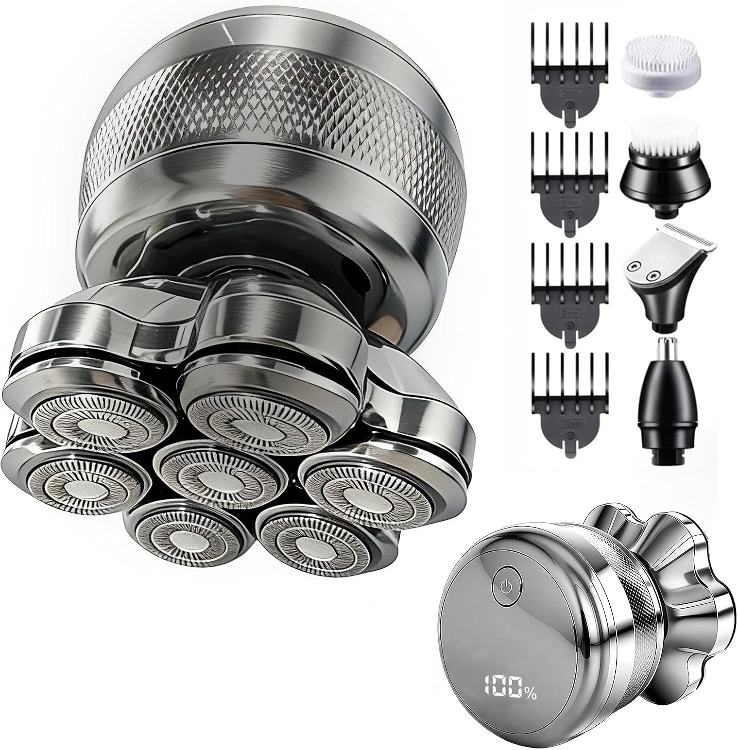 7D Head Shaver for Bald Men - Upgraded Wet Dry Bald Head Shaver, Electric Razor with LED Display Rechargeable Electric Shavers for Men 2 Speed Settings Available