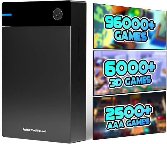 Kinhank External HDD Hard Drive with 96000+ Retro Games,Compatible with 400+ Emulators,12TB Retro Gaming Hard Drive,Portable Game Hard Drive Disk for Win 7/8/10/11