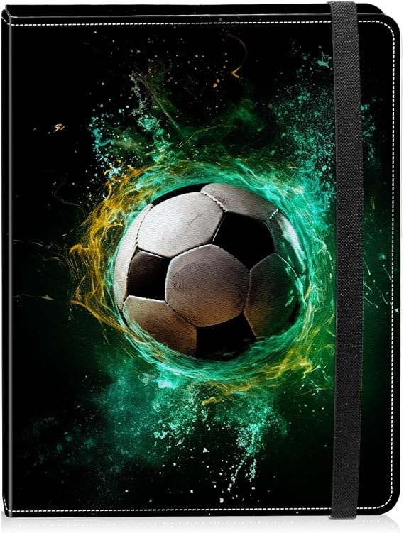 Photo Album 4x6 Photos - 60 Photos Capacity PU Leather Cover Photo Album with Strong Elastic Band, Portable Picture Album for Family Wedding Wedding Anniversary, Green Fire Football