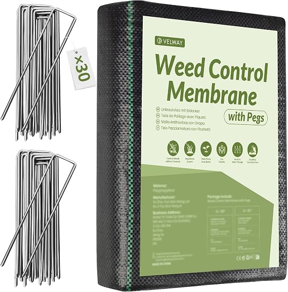 Velway Weed Control Membrane 1x10M with 30 Garden Pegs Heavy Duty