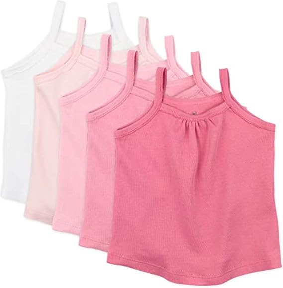 HonestBaby Girls 5-Pack Cami Tops Sleeveless T-Shirts 100% Organic Cotton for Infant and Toddler Baby Girls