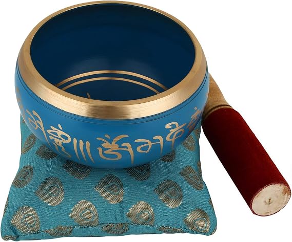 Zap Impex Tibetan Meditation Om Mani Singing Bowl/Cushion/Mallet (4 Inch, BLUE)