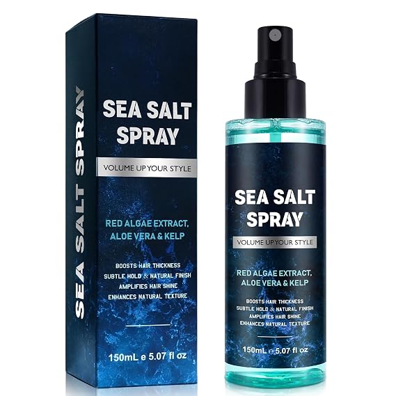 Mens Sea Salt Spray for Hair, Seasalt Texture for Men, Texturizing Thickening with Kelp, Aloe Vera & Red Algae, Adds Instant Volume, Thickness, Styling-5 oz.