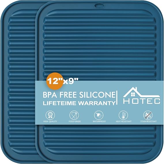 HOTEC BPA Free Silicone Trivets for Hot pots and Pans, 446F Heat Resistant for Kitchen Counter Dish Drying Mat, Set of 2 Classic Blue