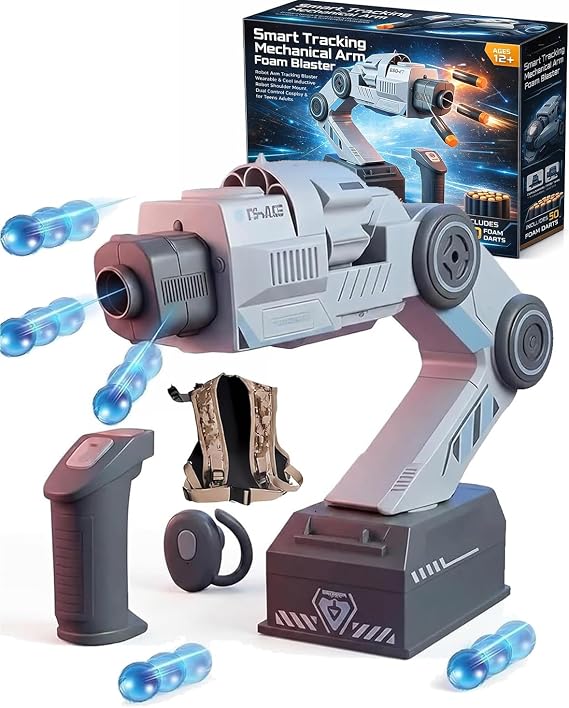 Smart Tracking Mechanical Arm Foam Blaster, Dual Contro Inductive Game for Teens Adults, Robot Arm Tracking Blaster Wearable & Cool Inductive Robot Shoulder Mount