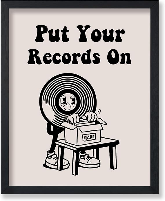 Poster Master Put Your Records On Poster - Retro Vinyl Record Print - Music Art - Funky Design - Black Preppy Design - Musician Print - Great Living Room or Music Room Decor - 8x10 UNFRAMED