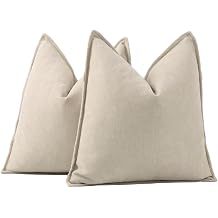 Madizz Textured Chenille Cushion Covers Set of 2 Super Soft Decorative Throw Pillow Covers Boho Pillowcases Modern Home Decor for Sofa Bedroom 18x18 inch, 45x45 cm, Beige