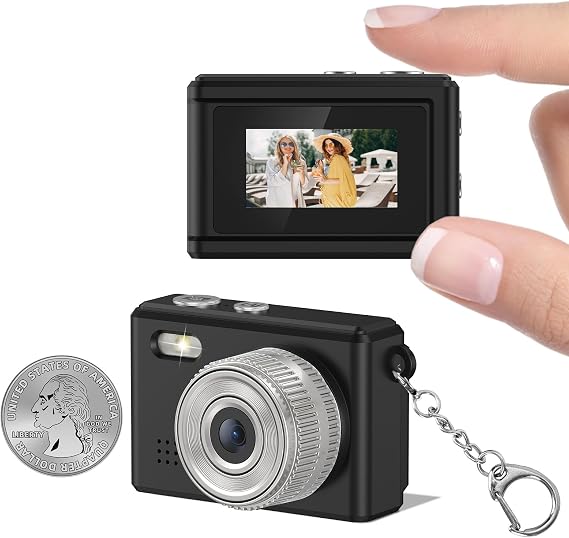 Mini Digital Camera Keychain Small Keychain Camera Camcorder Micro Compact Portable Recorder Tiny Pixel (Mini LSR, Black)