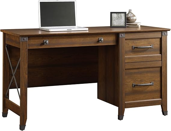 Sauder Carson Forge Vintage Rustic Computer Desk for Home Office with Drawers, in Washington Cherry; L: 53.19" x W: 22.64" x H: 29.80"