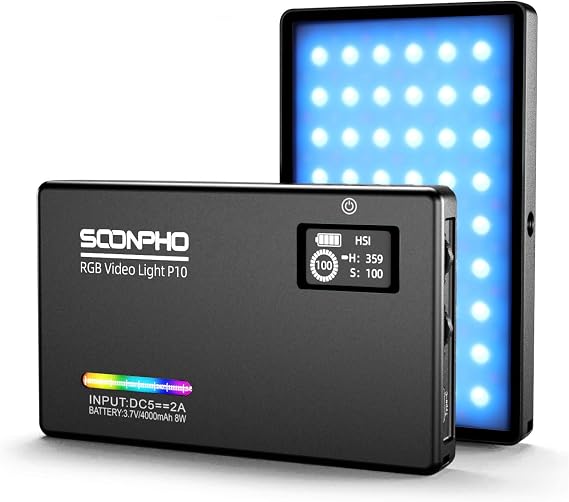 Soonpho P10 RGB Video LED Light Full Color Output CRI97+, 2500K-8500K Bi-Color, Ultra Thin Dimmable Brightness Temperature Lighting Panel with Rechargeable Lithium Battery Compatible for Digital SLR