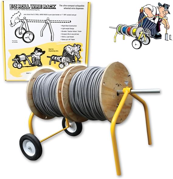 Rack-A-Tiers -The Big EZ Wire Dispensing Cart | Easy Assembly with 1" EMT or Conduit Bender, 300 lbs Rated, Up to 32" Dia. Wire/Rope Spools, Designed for MC, NM, and THHN, Cable Reel Caddy (55632)
