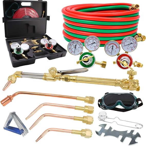 Oxygen & Acetylene Torch Kit with 50FT Welding Hose, Portable Cutting Torch Kit,Gas Cutting Welding Torch Set with Gas Regulator,3 Welding Tips, 1 Heating Tip & 1 Cutting Tip