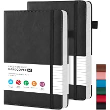FOCUS DAY A5 Notebook Journal, 2 Pack Black Lined Notebook Hardback, 100GSM Thick Paper, No Bleed, A5 Leather Notepads for Men/Women Work, Office School Supplies, 14.5 x 21.3 cm
