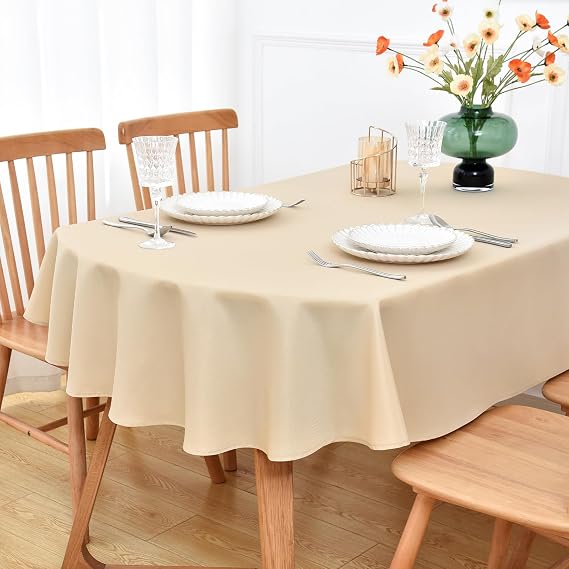 NEWISHER Beige Oval Tablecloth Solid Color Tablecloths 133x180 cm