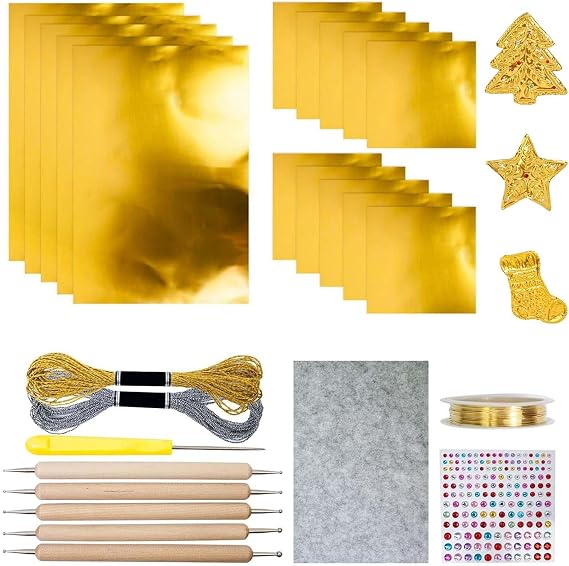 Embossing Foil, 15 Pack Metal Embossing Foil Sheets, 0.07mm Thick Gold/Silver Christmas Art Embossings Tin Foils Sheet for Engraving, Stamping, Painting, Scrapbooking & Handcraft (Gold Set)