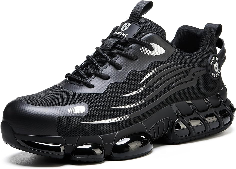 Hogent Steel Toe Shoes for Men Women, Ultra Lightweight Premium Comfortable Work Sneakers, Puncture Proof Air Cushioned AllDay Wear Safety Toe Shoes for Industrial Construction Warehouse Factory Work