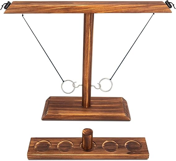 Ring Toss Game for Adults & Family: Large 15.7" x 13" Wooden Hook and Ring Toss Game for Tabletop, Yard, Camping & Party Fun Indoor Outdoor Skill Game for Adults, Teens & Kids
