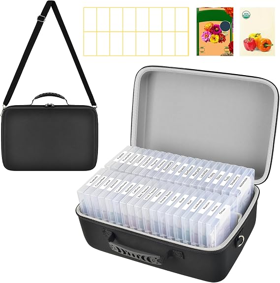 Seed Storage Organizer Case 36-Slot Hard Shell Seed Packet Holder Label Kit