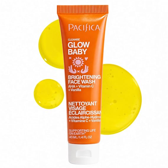 Pacifica Mini Glow Baby Brightening Facial Cleanser 1.4 oz Vitamin C & Glycolic Acid (AHA) Face Wash Daily Cleanser for Anti-Aging Exfoliating for Smooth, Even Glowing Skin Vegan Clean Beauty