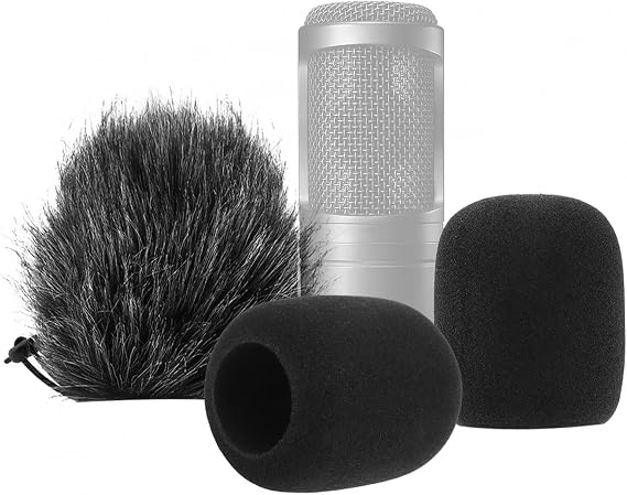 3pcs Furry & Foam Microphone Cover Windscreen and Foam Cover Fit for AT2020 AT2035 AT2050 AT2500 AT4040, Mic Windscreen Set(1)