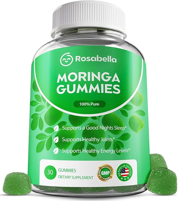 Rosabella Moringa Gummies Moringa Leaf Extract 1000mg Equivalent Per Serving Natural Energy & Balance Non-GMO, Gluten-Free Superfood Gummies for Women & Men 30 Count