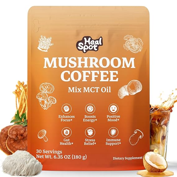 Mushroom Coffee 60,000mg - 13 Natural Mushrooms mix MCT Oil & Vitamins, Keto Arabica Instant Coffee with Ashwagandha & L-theanine & More for Energy, Focus, Gut Health & Immunity, 6.35 Ounce