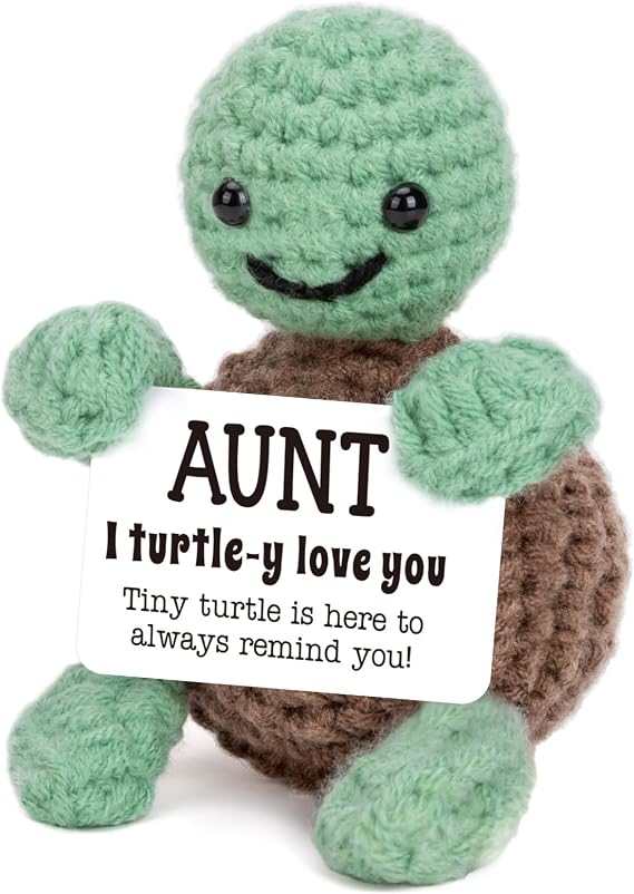 4THFARMES Mini Funny Turtle Aunt Auntie Gifts from Niece Nephew, Birthday Gifts for Aunt Auntie Gift Ideas, I Love You Small Cute Stuff Things, Handmade Emotional Positive Crochet Turtle