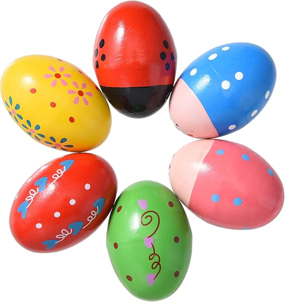 6PCS Egg Shakers Musical Instrument, Wooden Music Rattle Eggs