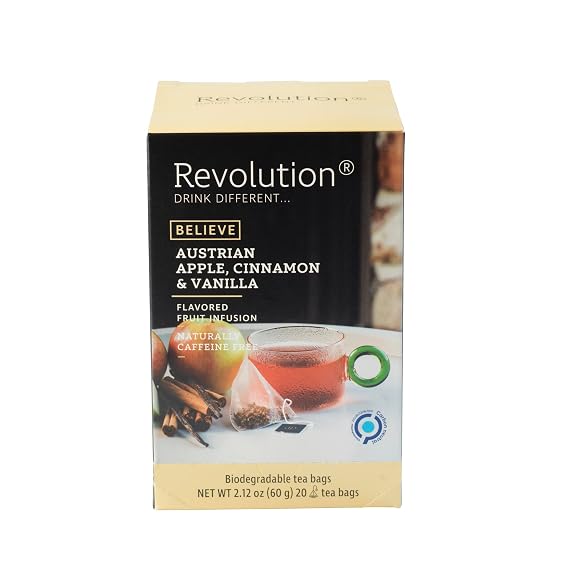 REVOLUTION TEA Austrian Apple, Cinnamon & Vanilla Fruit Tea [THE ORIGINAL] Premium Full Leaf Tea Biodegradable Infuser Tea Bags Flavored Fruit Tea Naturally Caffeine Free 20 Bags