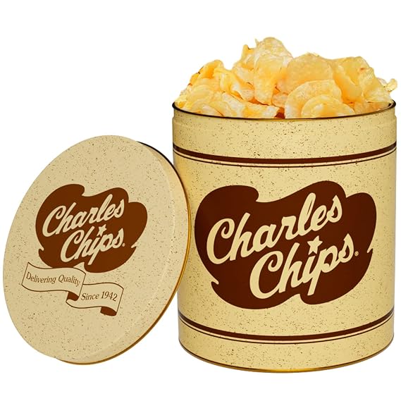 Charles Chips Kettle Cooked Potato Chips 16oz Small-Batch Crunchy Snack in Iconic Recyclable Steel Tin | Gluten Free & Kosher | Extra Crispy & Flavorful | Since 1942