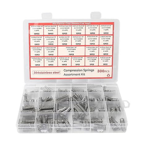 300 PCS Compression Springs Assortment Kit - 304 Stainless Steel Small Spring Set, 23 Different Sizes Extension Springs Mechanical Compression Coil Spring for DIY, Home, Automotive Repairs