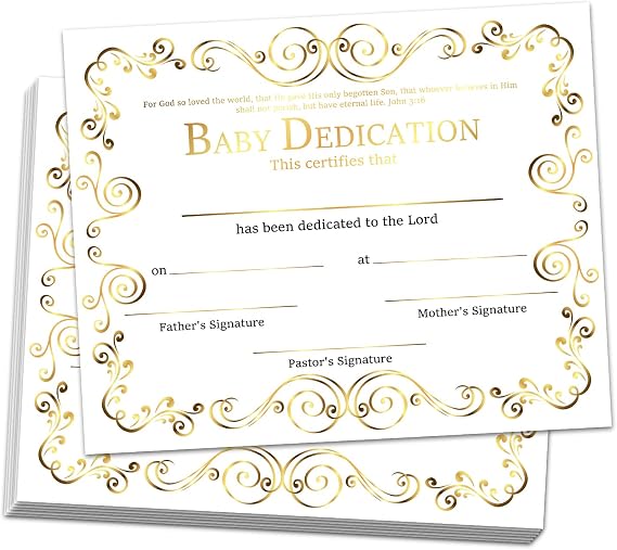 25 Baby Dedication Certificate, Baptism Certificates for Church | Christian Baptismal Paper for Kids Toddlers, 8x10 Inch