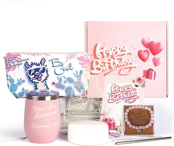 Happy Birthday Gift Baskets for Women - Practical Presents for Mom, Bff, Sister, Wife, Girlfriend, Coworker