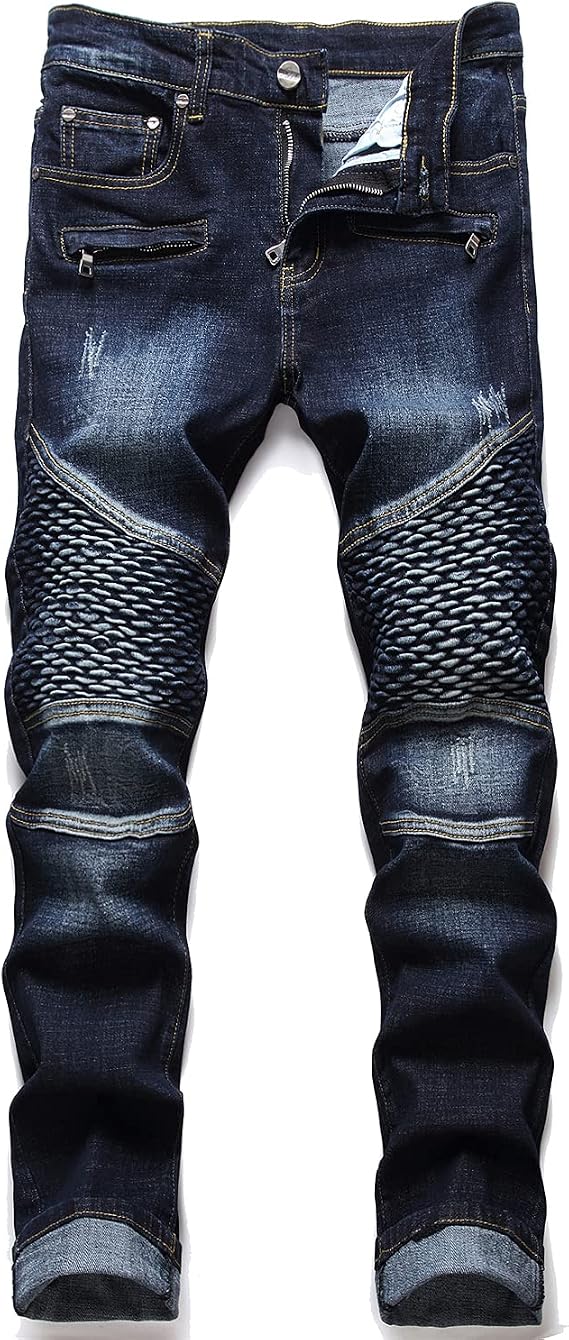 RXXKKK Men's Classic Zipper Biker Regular Fit Flex Jean