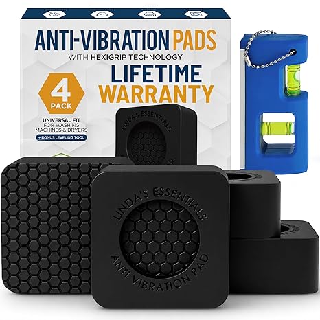 Anti Vibration Pads for Washing Machine and Dryer (Set of 4) - Washer Anti Vibration Pads with HexiGripTM - Washing Machine Accessories & Leveling Pads - Vibration Dampening Mat