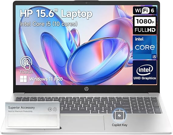 HP 15 Inch Touchscreen Laptop Computer, 15.6 FHD IPS Touch Screen Students&Business Laptop, Intel Core i5 (Beat i7-1255U), 32GB RAM 2TB SSD, Windows 11 Pro, Number Pad