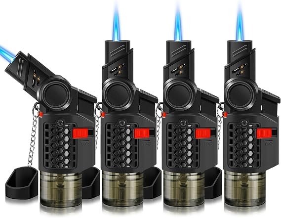 4 Pack of Torch Lighter, 30 & 45 Rotatable Windproof Jet Flame, with Safety Lock, Butane Gas Refillable Mini Jet Torch Lighters for Candle, Grill, Firework (NO Gas)