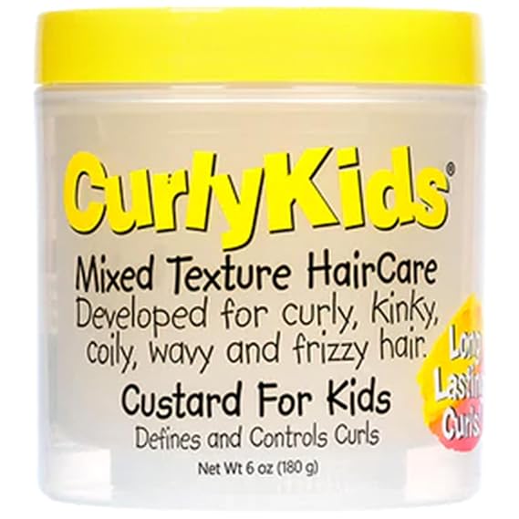 CurlyKids Mixed HairCare Custard for Kids Lightweight Curl Defining Custard for Curly, Coily, Kinky & Wavy Hair Frizz Control, Moisturizing & Shine-Boosting Hair Care for Kids 6oz