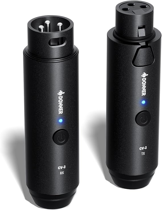 Donner Wireless XLR Microphone Transmitter Receiver, 2.4GHz Plug-on Wireless Mic Adapter with 24-bit/192kHz High-Resolution for Dynamic Microphones, Audio Mixer, PA System, Camera (CV-2)