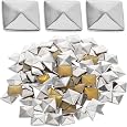 EXCEART 100Pcs Silver Pyramid Studs for Clothing, Square Spike Flatback Studs 0.39 Inch/10mm Metal Rivets for DIY Leathercraft Clothing Bags Shoes Belt Decoration